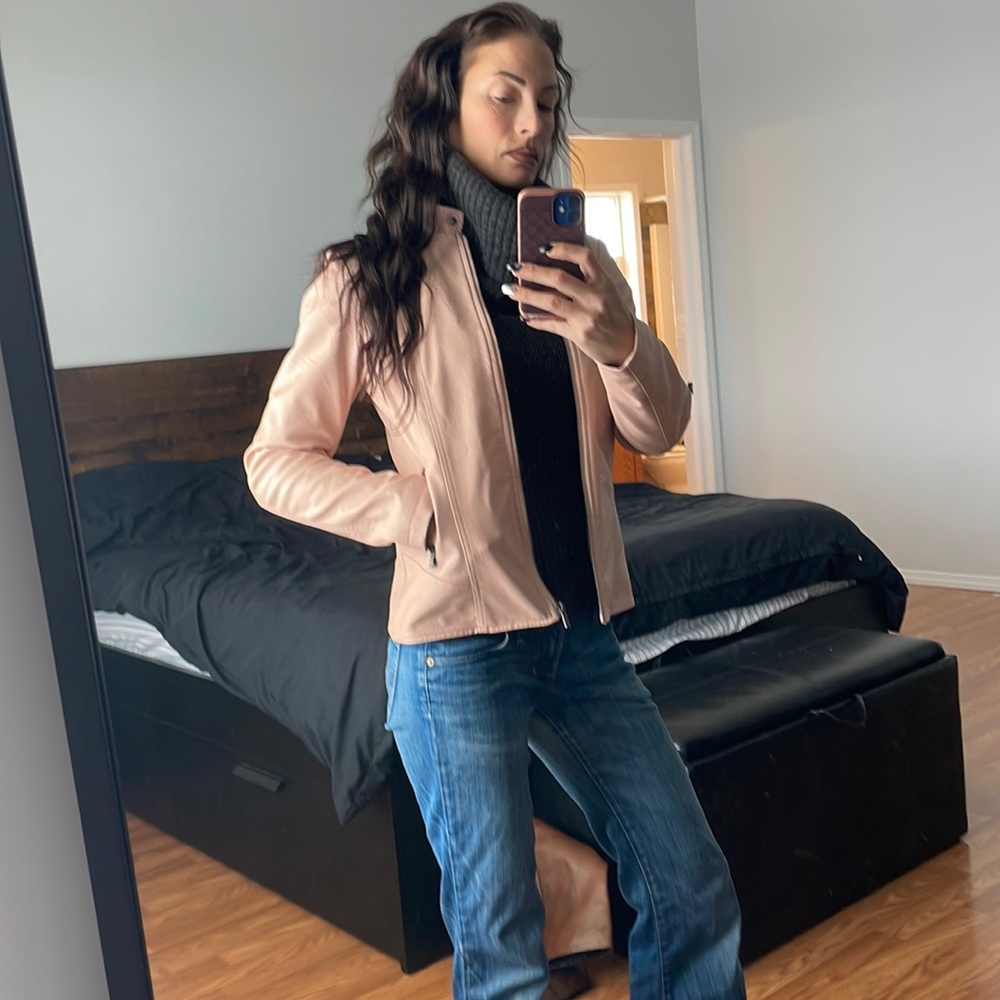 Faux leather pink jacket